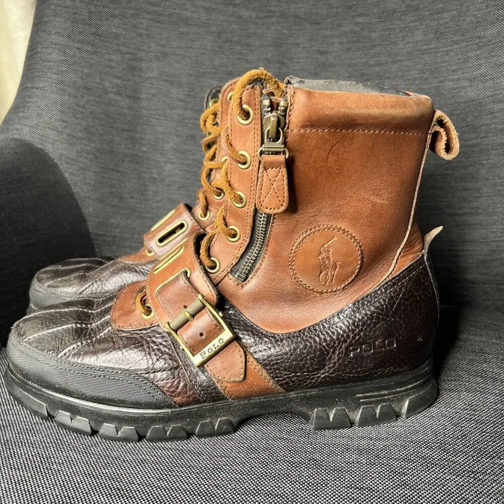 Polo Ralph Lauren Mens Boots Andres III Size 11D 90s Lace Up Buckle Vintage READ